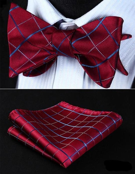 100%Silk BowTie w/ Pocket Square Handkerchief Fashion - by Goodies Realm