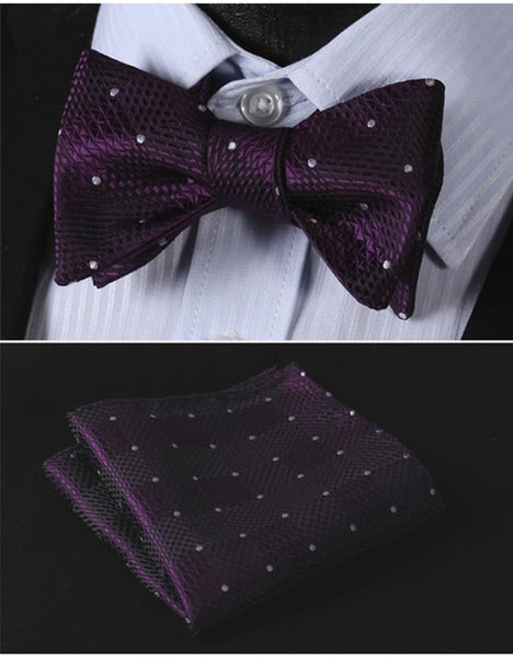 100%Silk BowTie w/ Pocket Square Handkerchief Deep Violet Fashion - by Goodies Realm