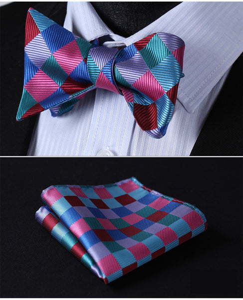 100%Silk BowTie w/ Pocket Square Handkerchief Red/ Green Fashion - by Goodies Realm