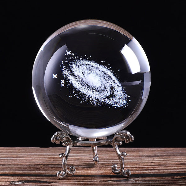 3D Laser Engraved Galaxy Crystal Ball 80mm / With Silver Base Home decor - by Goodies Realm