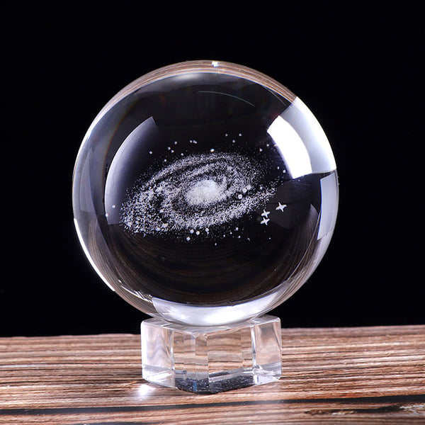 3D Laser Engraved Galaxy Crystal Ball 80mm / With Crystal Base Home decor - by Goodies Realm