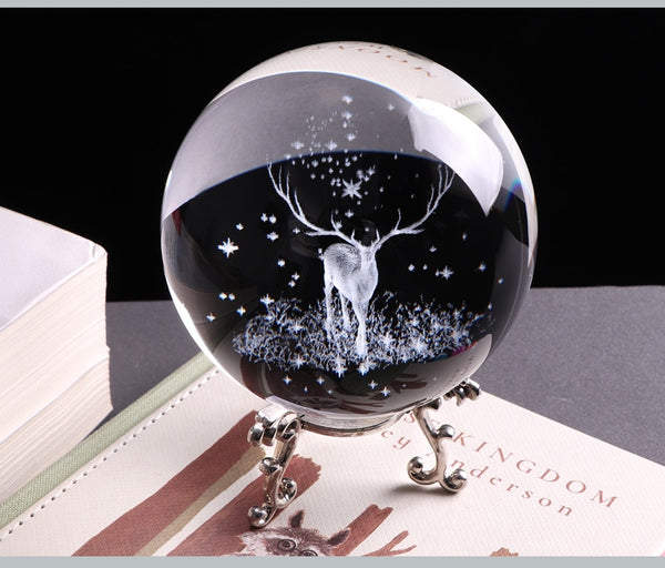 3D Laser Engraved Wapiti Crystal Ball Home decor - by Goodies Realm