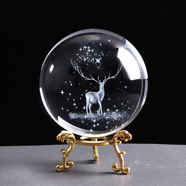 3D Laser Engraved Wapiti Crystal Ball Home decor - by Goodies Realm