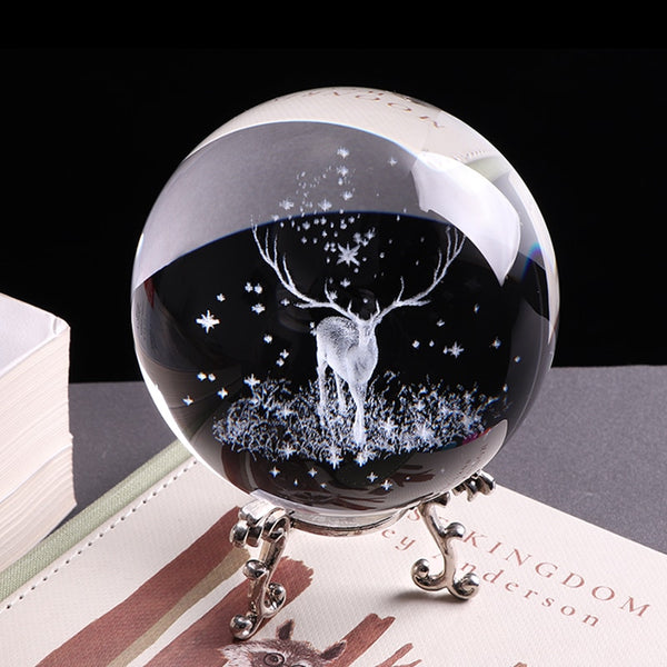 3D Laser Engraved Wapiti Crystal Ball Home decor - by Goodies Realm