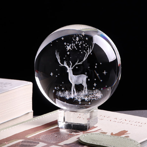 3D Laser Engraved Wapiti Crystal Ball Home decor - by Goodies Realm