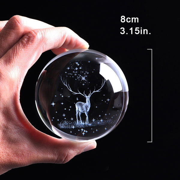 3D Laser Engraved Wapiti Crystal Ball Home decor - by Goodies Realm