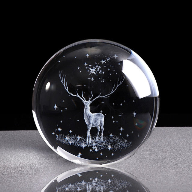 3D Laser Engraved Wapiti Crystal Ball 80mm / Just Ball Home decor - by Goodies Realm